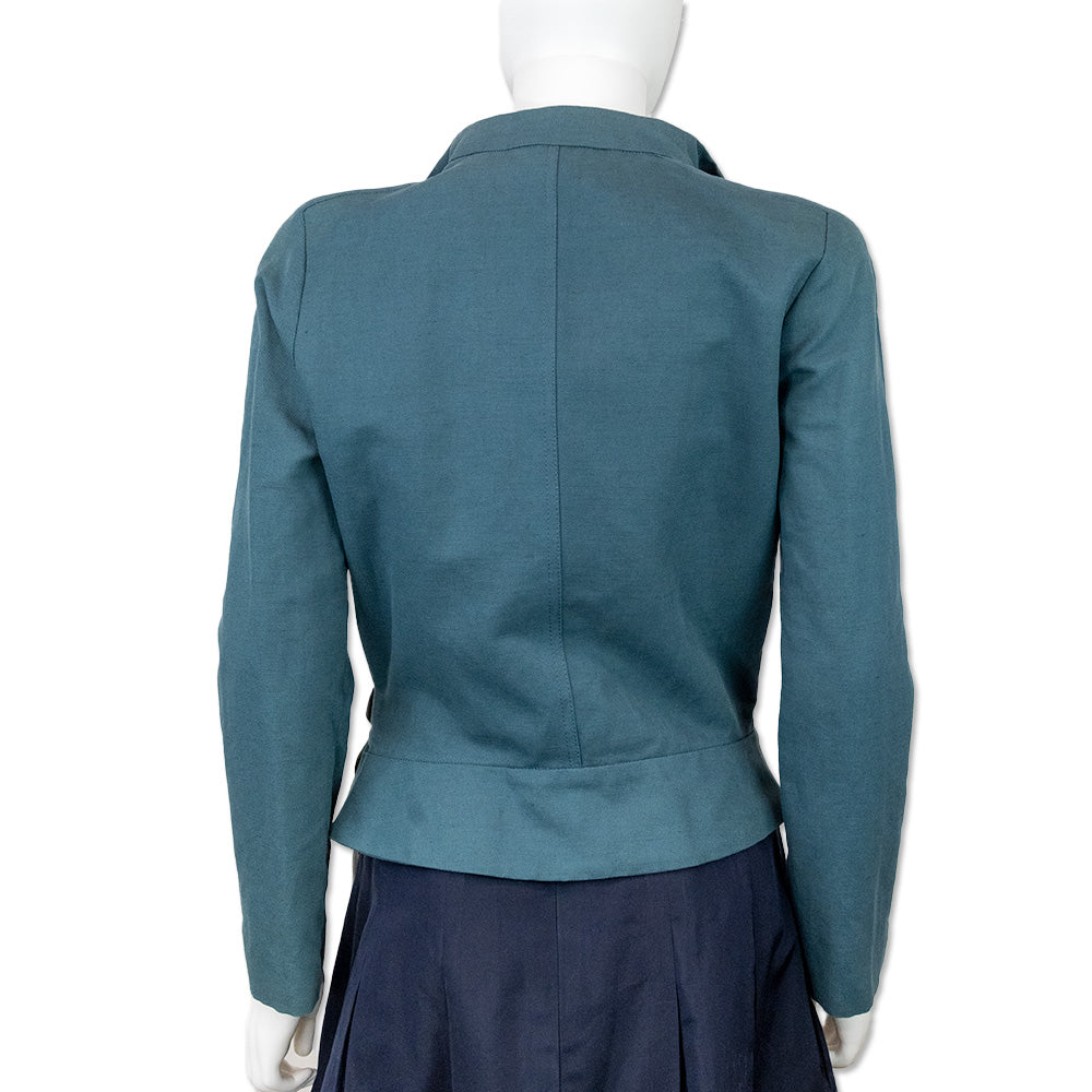 Isabel Marant Teal Cotton Linen Blend Biker Blazer with Leather Belt