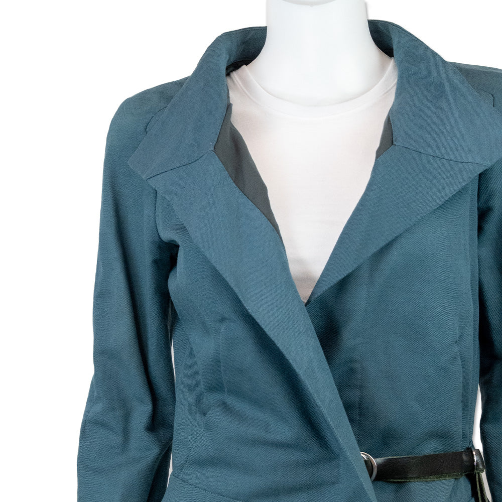 Isabel Marant Teal Cotton Linen Blend Biker Blazer with Leather Belt