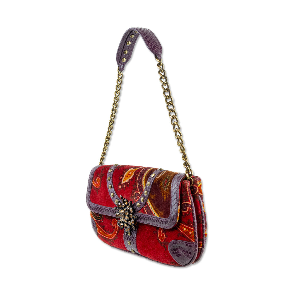 Isabella Fiore Red Paisley Print Snakeskin Accent Handbag