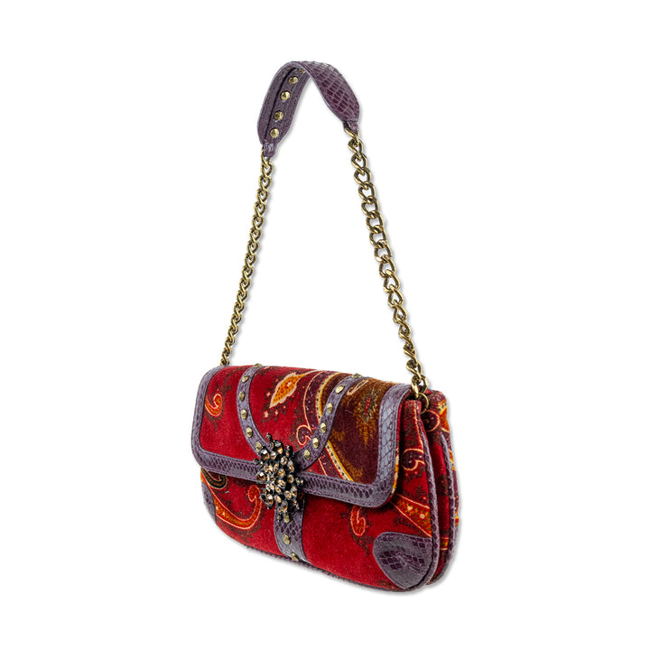 Isabella Fiore Red Paisley Print Snakeskin Accent Handbag