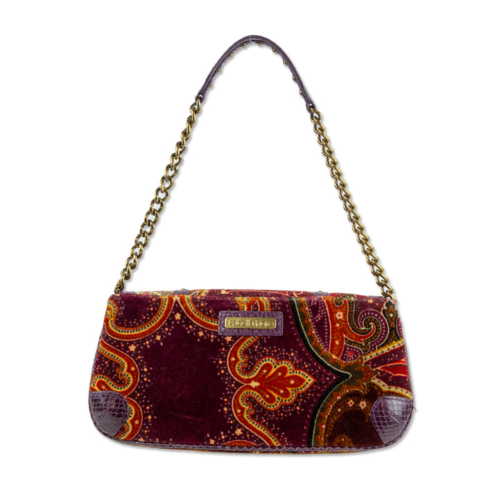 Isabella Fiore Red Paisley Print Snakeskin Accent Handbag