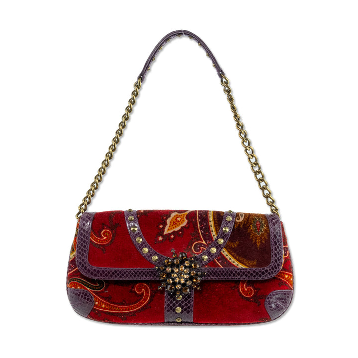 Isabella Fiore Red Paisley Print Snakeskin Accent Handbag