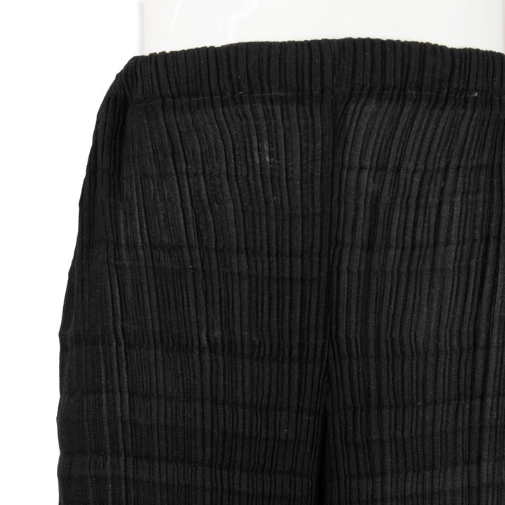 Issey Miyake Black Crinkle Pleated Mid Rise Pants