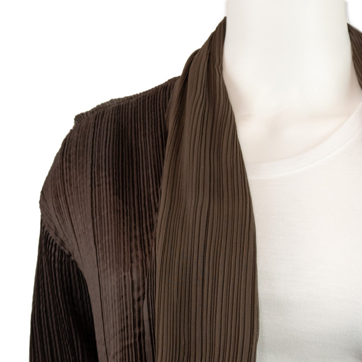 Issey Miyake Brown Pleated Open Front Jacket