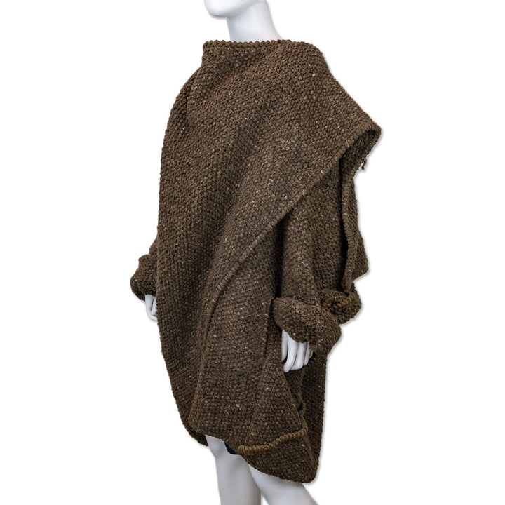 Issey Miyake Brown Wool Blend Chunky Knit Double Wrap Cloak