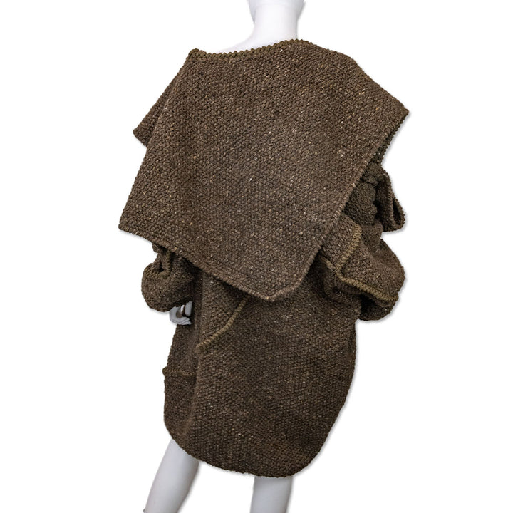 Issey Miyake Brown Wool Blend Chunky Knit Double Wrap Cloak