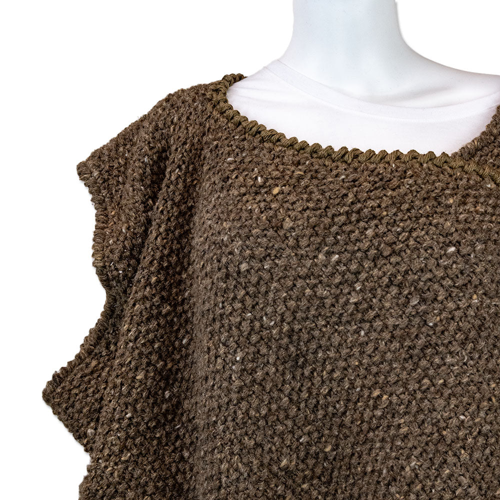 Issey Miyake Brown Wool Blend Chunky Knit Double Wrap Cloak