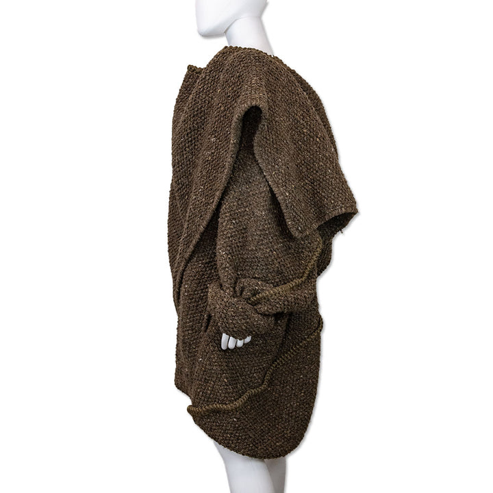 Issey Miyake Brown Wool Blend Chunky Knit Double Wrap Cloak