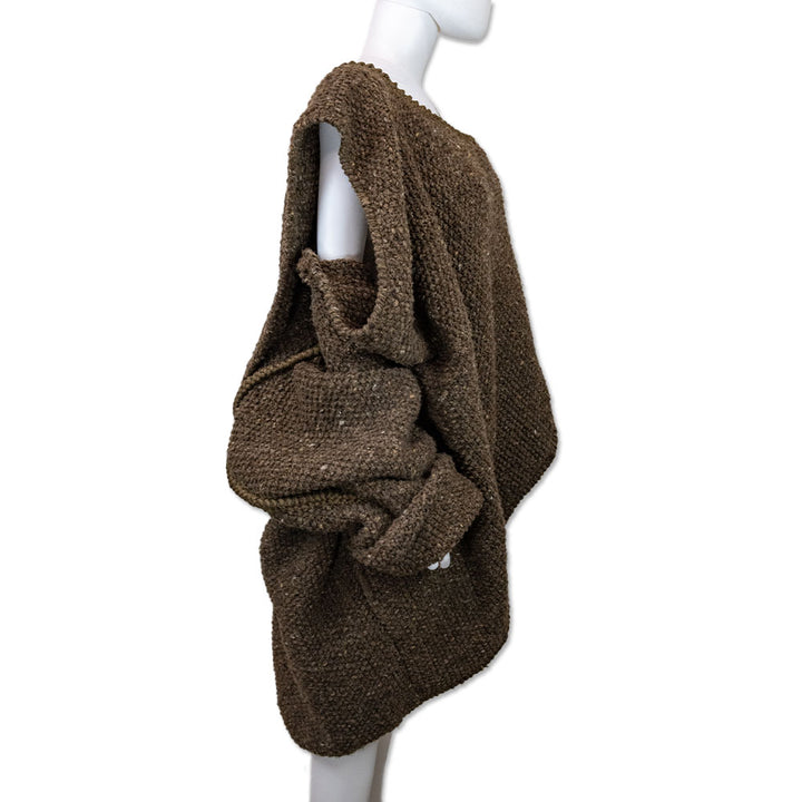 Issey Miyake Brown Wool Blend Chunky Knit Double Wrap Cloak