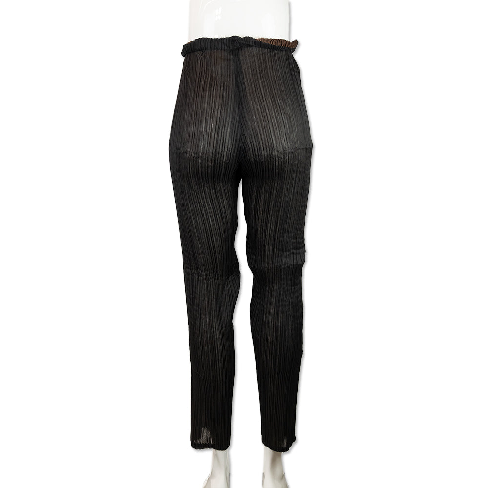 Issey Miyake Double Layered Brown and Black Pleated Mid Rise Pants