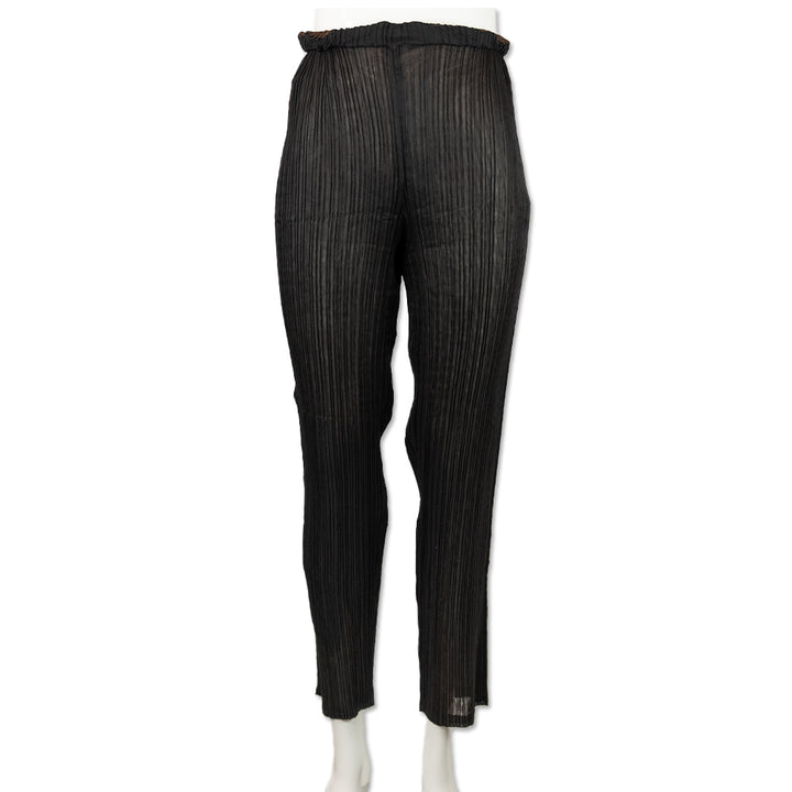 Issey Miyake Double Layered Brown and Black Pleated Mid Rise Pants