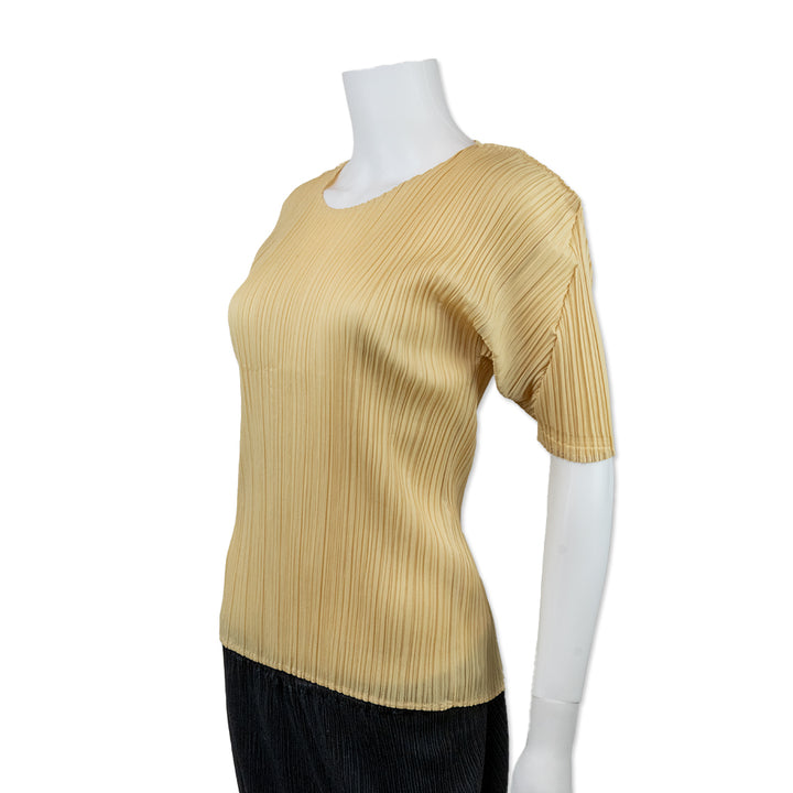 Issey Miyake Pleats Please Butter Yellow Short Sleeve Pleated Top