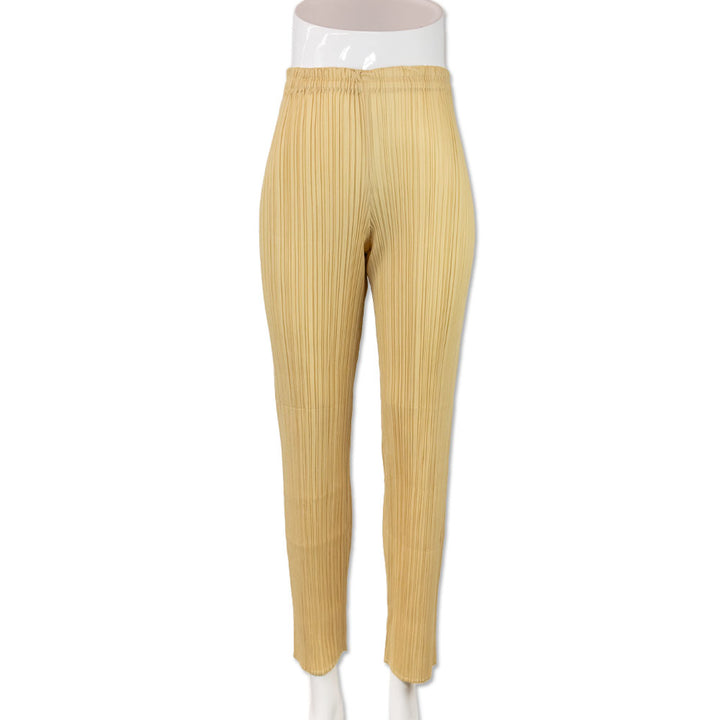 Issey Miyake Pleats Please Yellow Pleated Mid Rise Pants