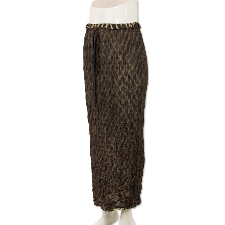 Issey Miyake Reversible Brown Textured Pleated Midi Skirt