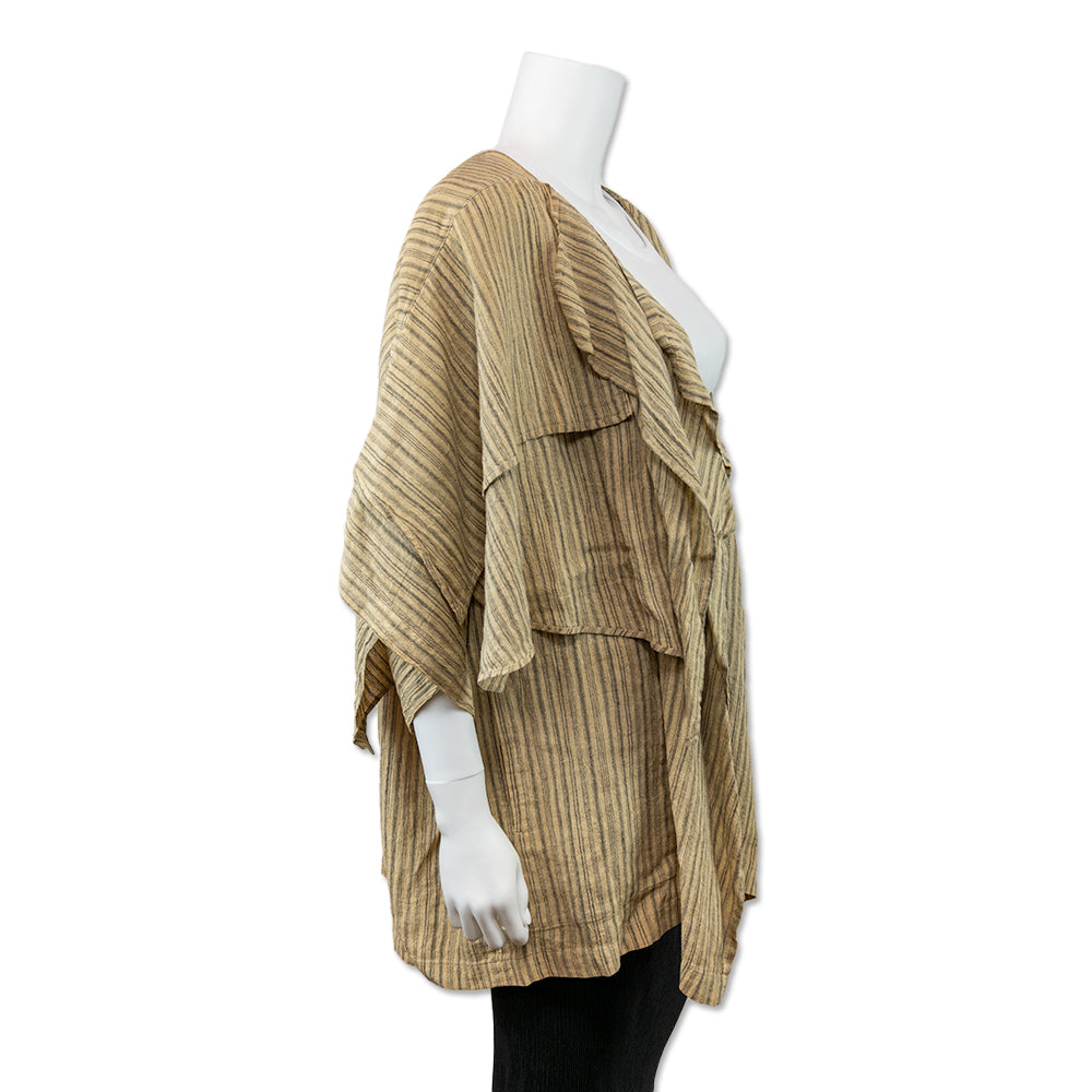 Issey Miyake Tan and Gray Tiered Linen Open Front Jacket