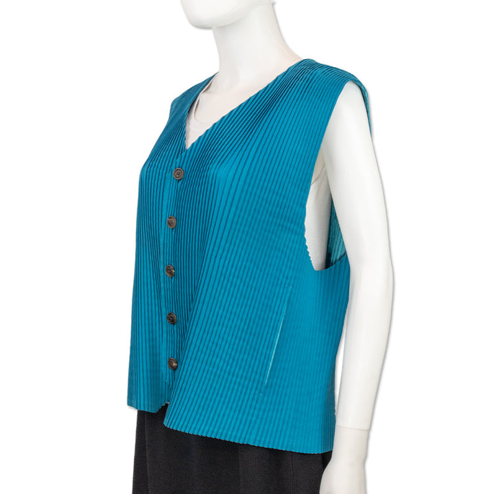 Issey Miyake Teal Pleated Basics Vest