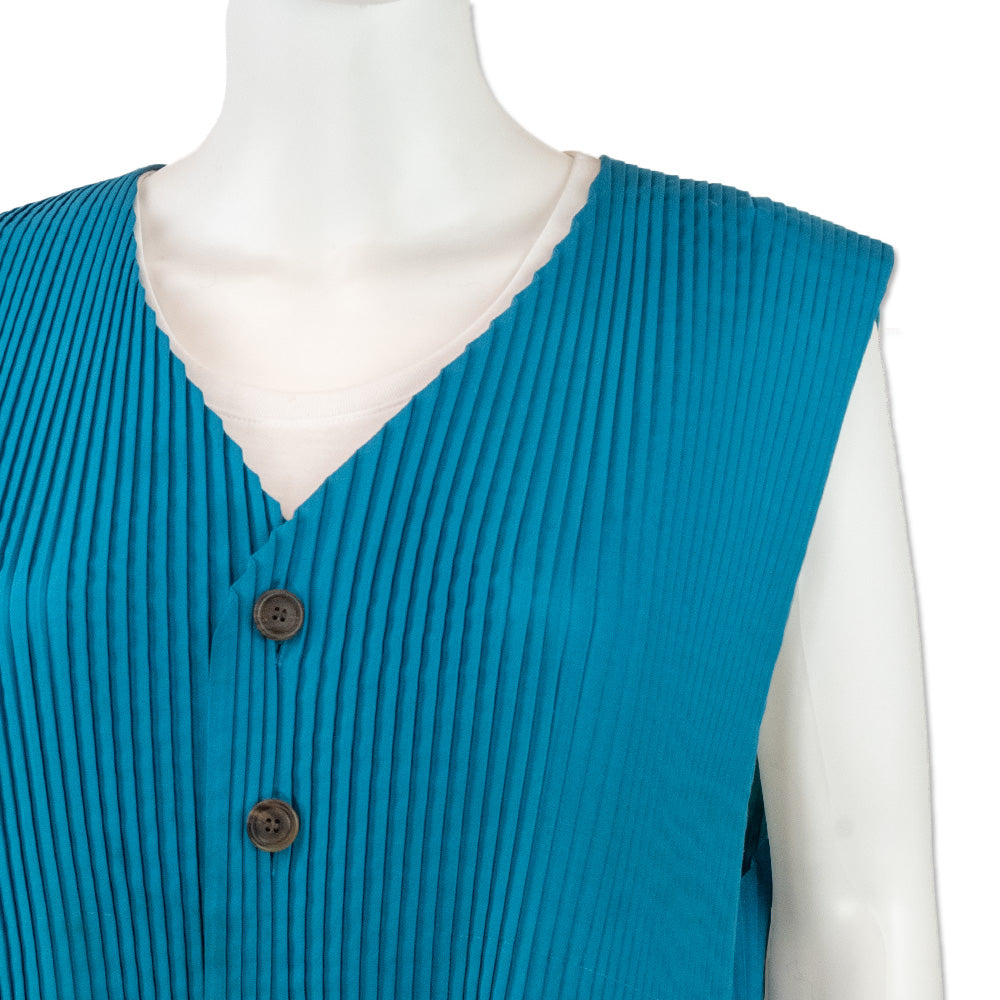 Issey Miyake Teal Pleated Basics Vest