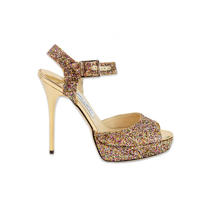 JIMMY CHOO GOLD GLITTER PLATFORM PUMP