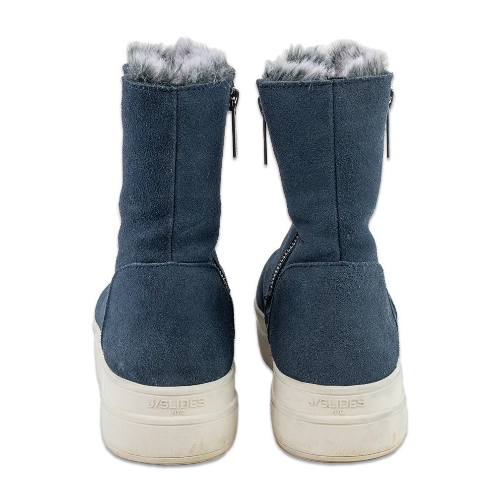 J/Slides Henley Navy Suede Faux Fur-Lined Platform Boots