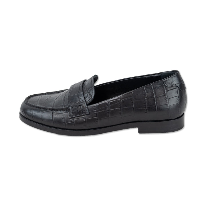 Jenni Kayne Black Croc Embossed Leather Penny Loafers