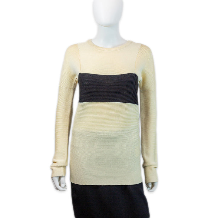 Jil Sander Cream/Black Colorblock Silk Knit Sweater