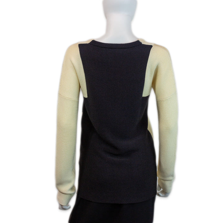 Jil Sander Cream/Black Colorblock Silk Knit Sweater