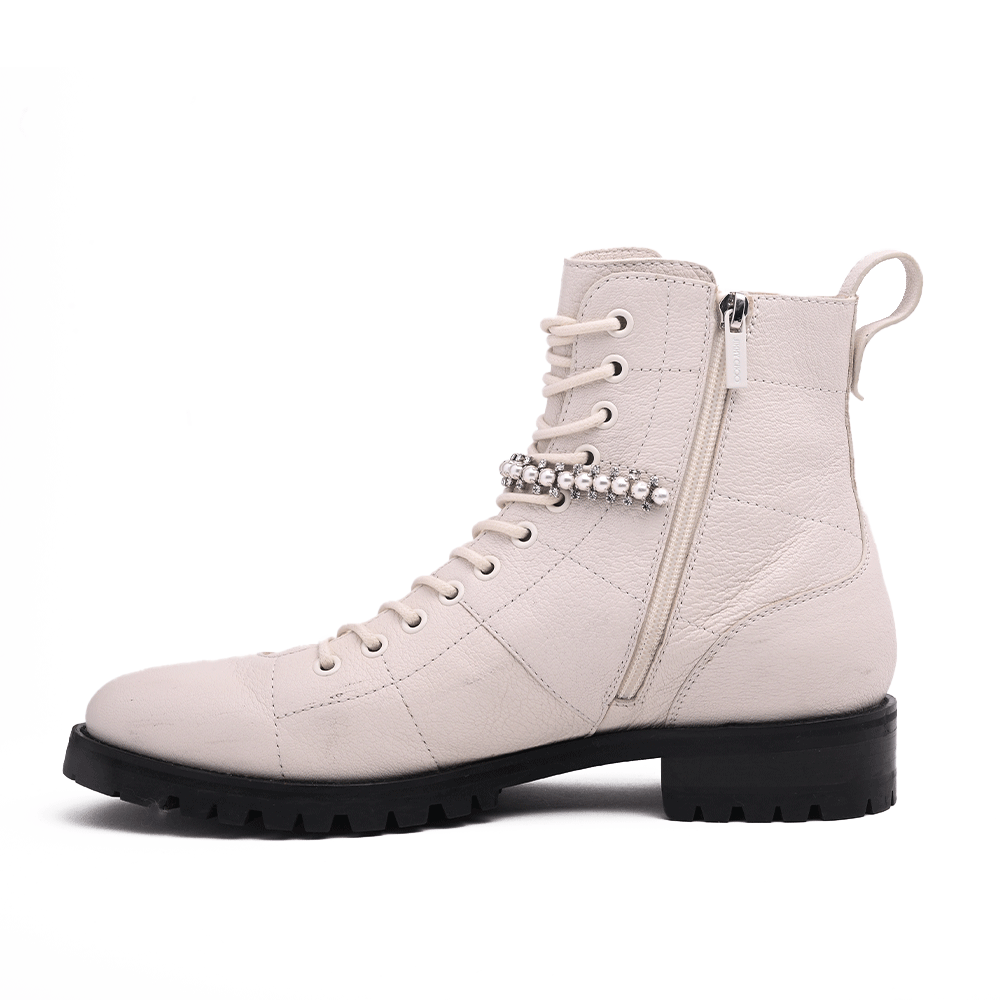 Jimmy Choo Cruz Crystal Embellished Cream Combat Boots