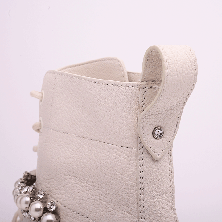 Jimmy Choo Cruz Crystal Embellished Cream Combat Boots