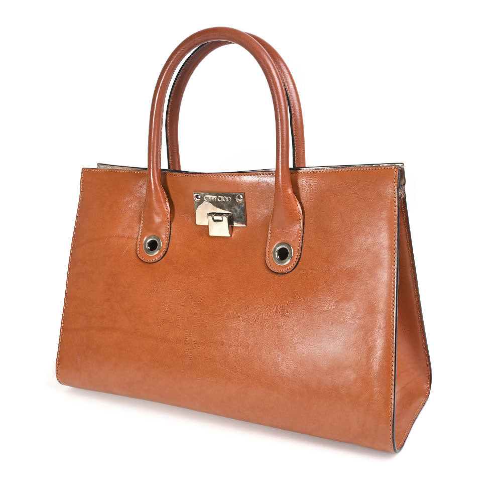 Jimmy Choo Riley Cognac Leather Tote Bag