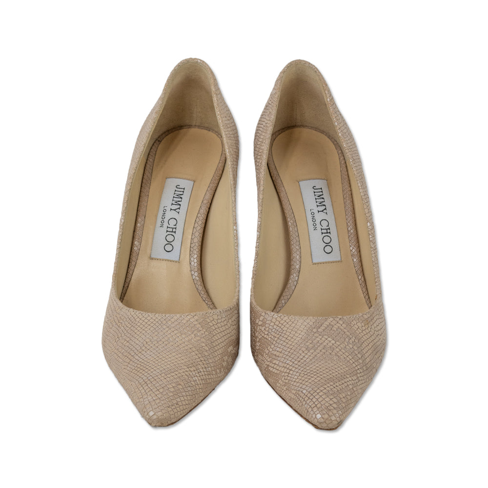 Jimmy Choo Beige Snakeskin Embossed Pumps