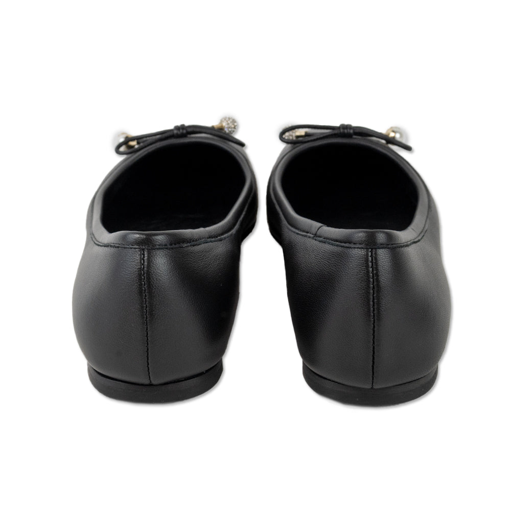 Jimmy Choo Black Leather Ballet Flats with Faux Pearls