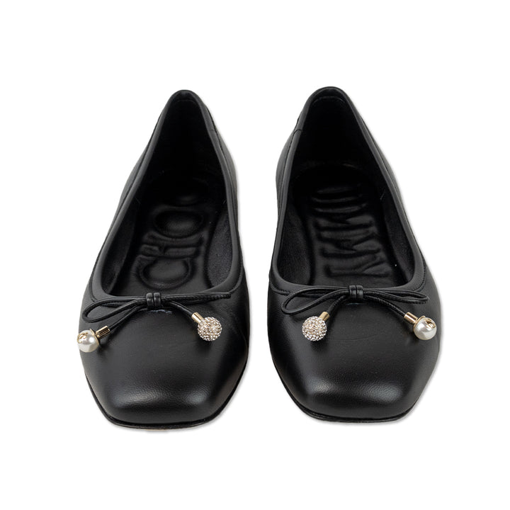 Jimmy Choo Black Leather Ballet Flats with Faux Pearls