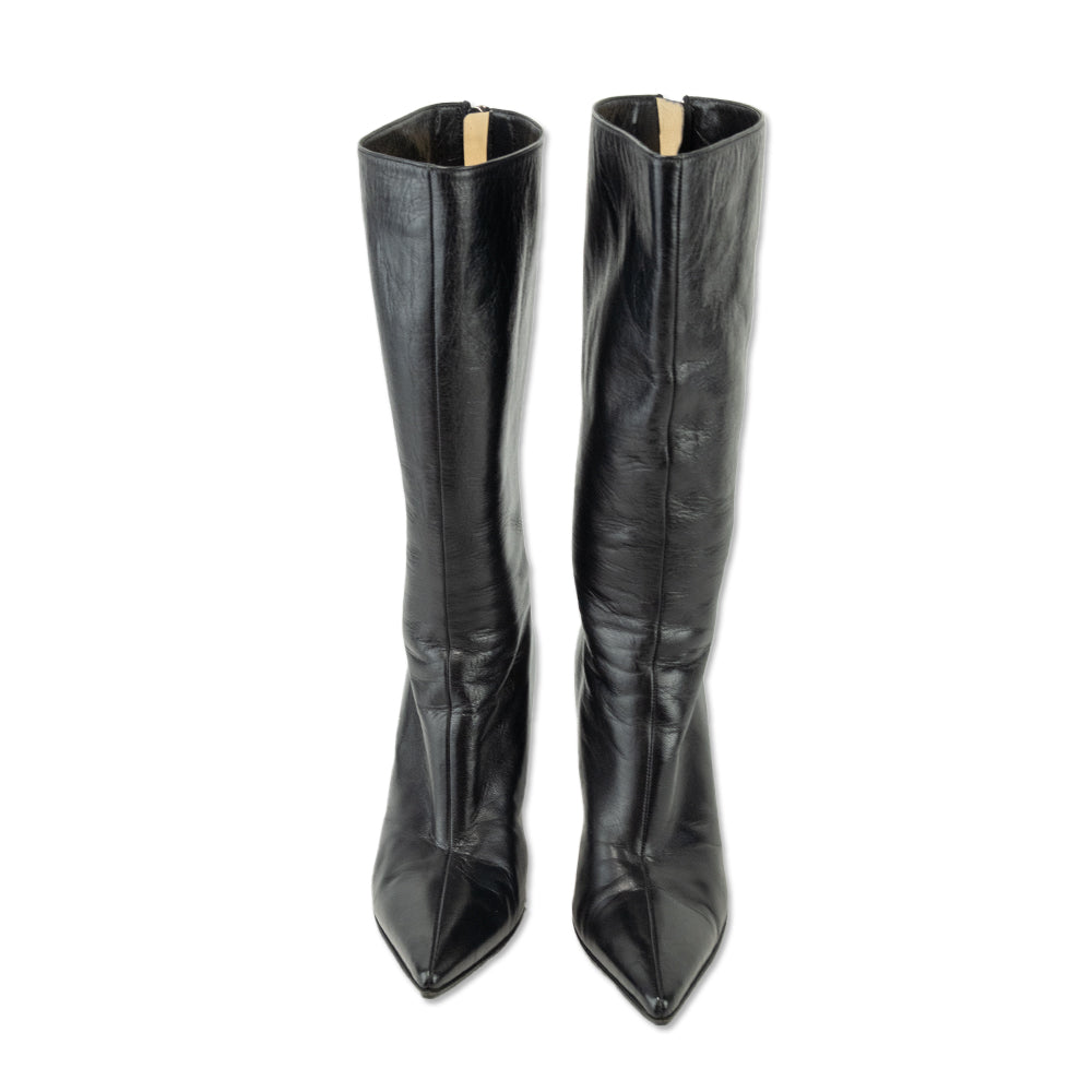 Jimmy Choo Black Leather Knee-High Boots