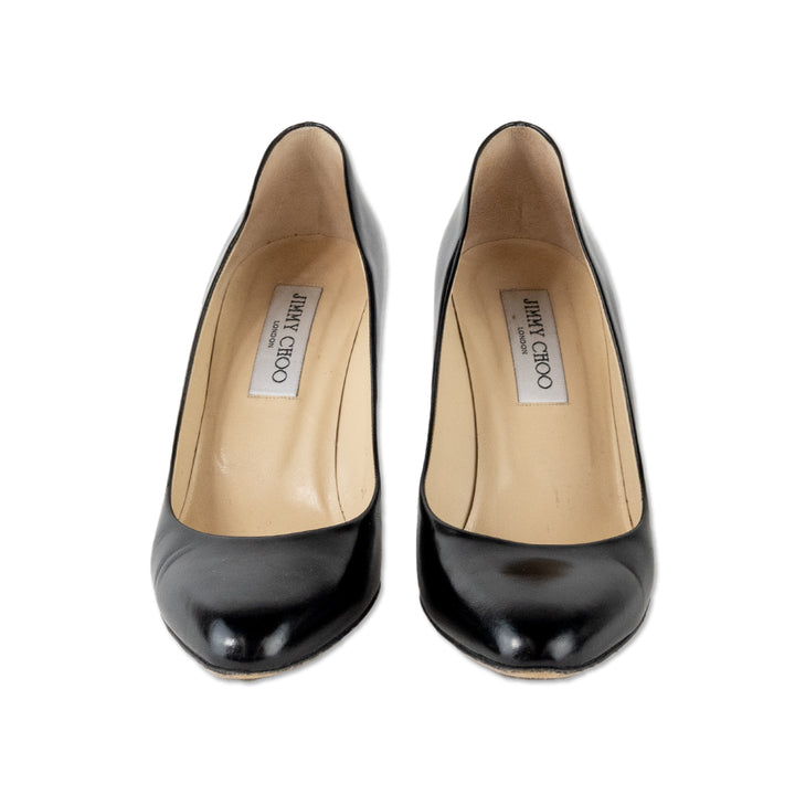 Jimmy Choo Black Patent Leather Round Toe Pumps