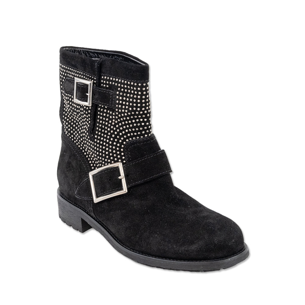 Jimmy Choo Black Suede Combat Boots with Silver Studs