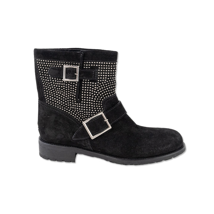 Jimmy Choo Black Suede Combat Boots with Silver Studs