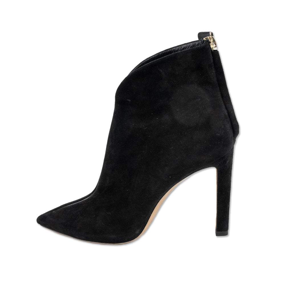 Jimmy Choo Black Suede Pointed Toe Ankle Booties with Clear Stripe