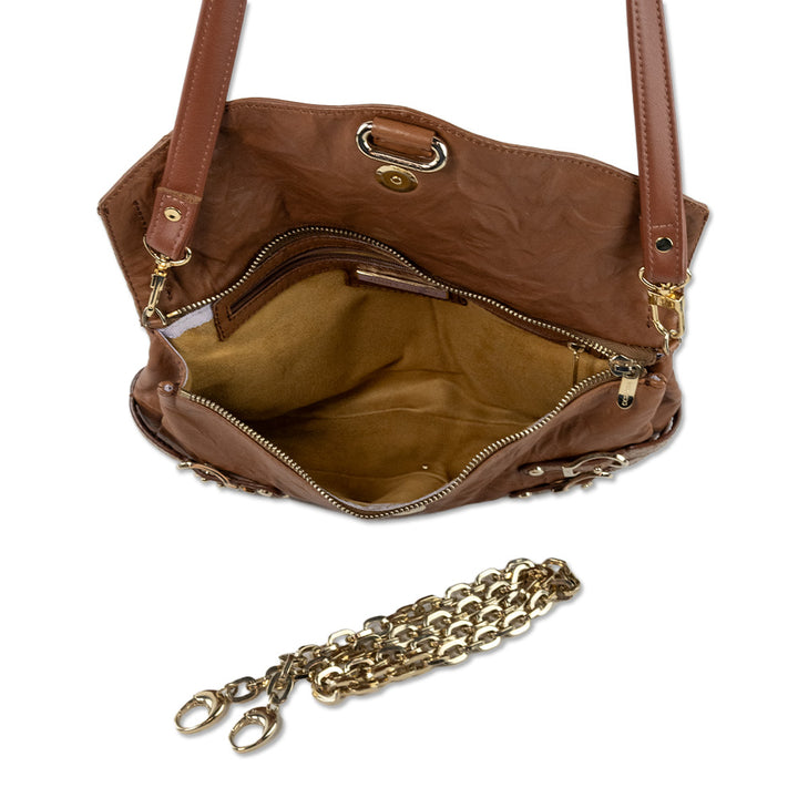 Jimmy Choo Brown Leather Snakeskin Buckle Shoulder Bag