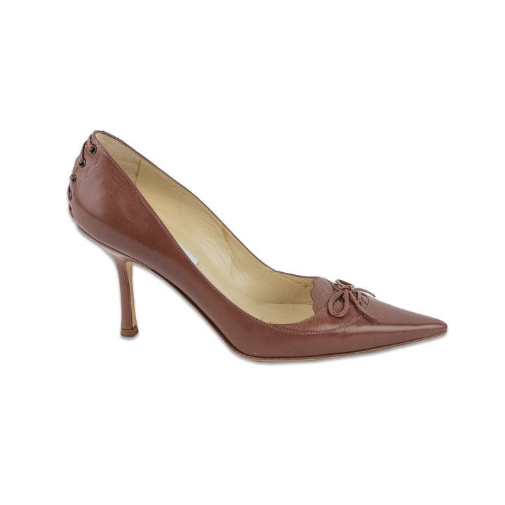 Jimmy Choo Cognac Leather Lace-Up Accent Pumps