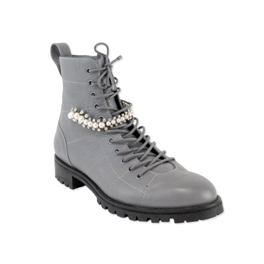 Jimmy Choo Cruz Crystal Embellished Gray Combat Boots