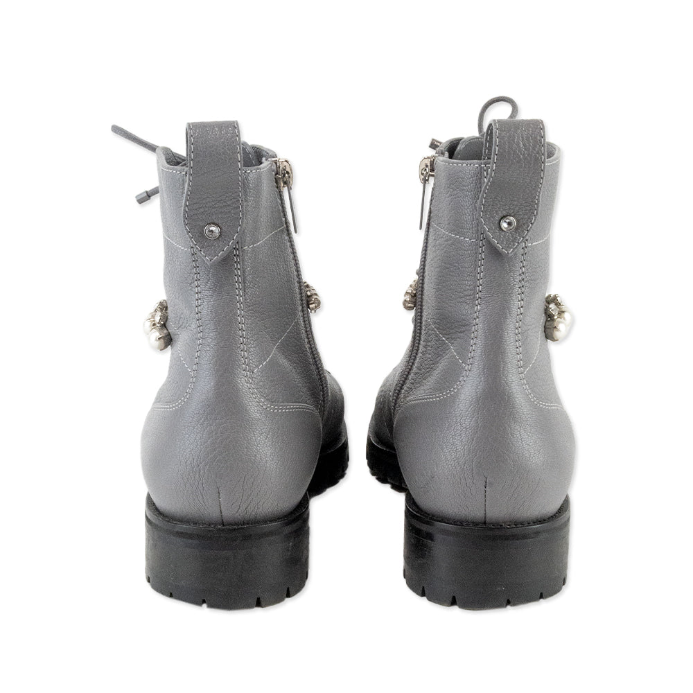 Jimmy Choo Cruz Crystal Embellished Gray Combat Boots