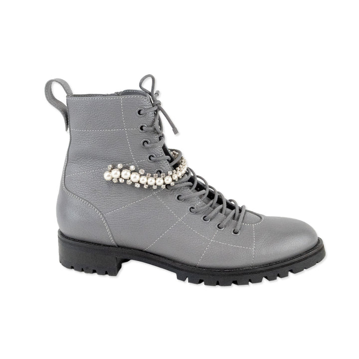 Jimmy Choo Cruz Crystal Embellished Gray Combat Boots