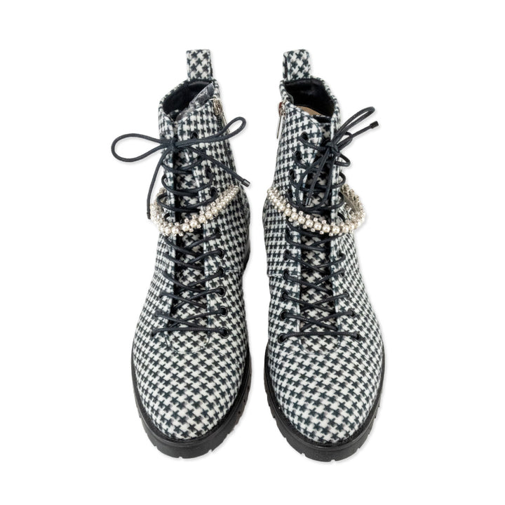 Jimmy Choo Cruz Crystal Embellished Star Printed Combat Boots