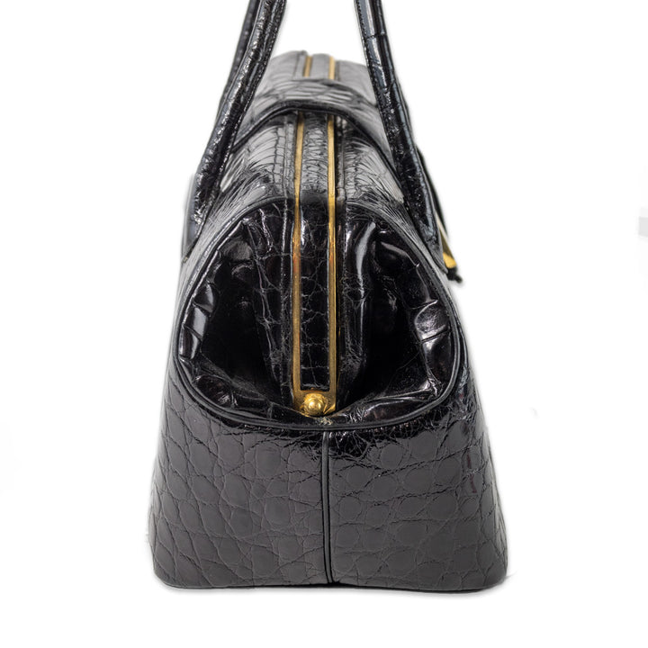 Judith Leiber Black Crocodile Doctors Bag