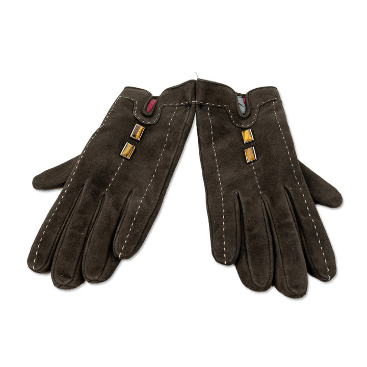 Judith Leiber Brown Suede Gloves