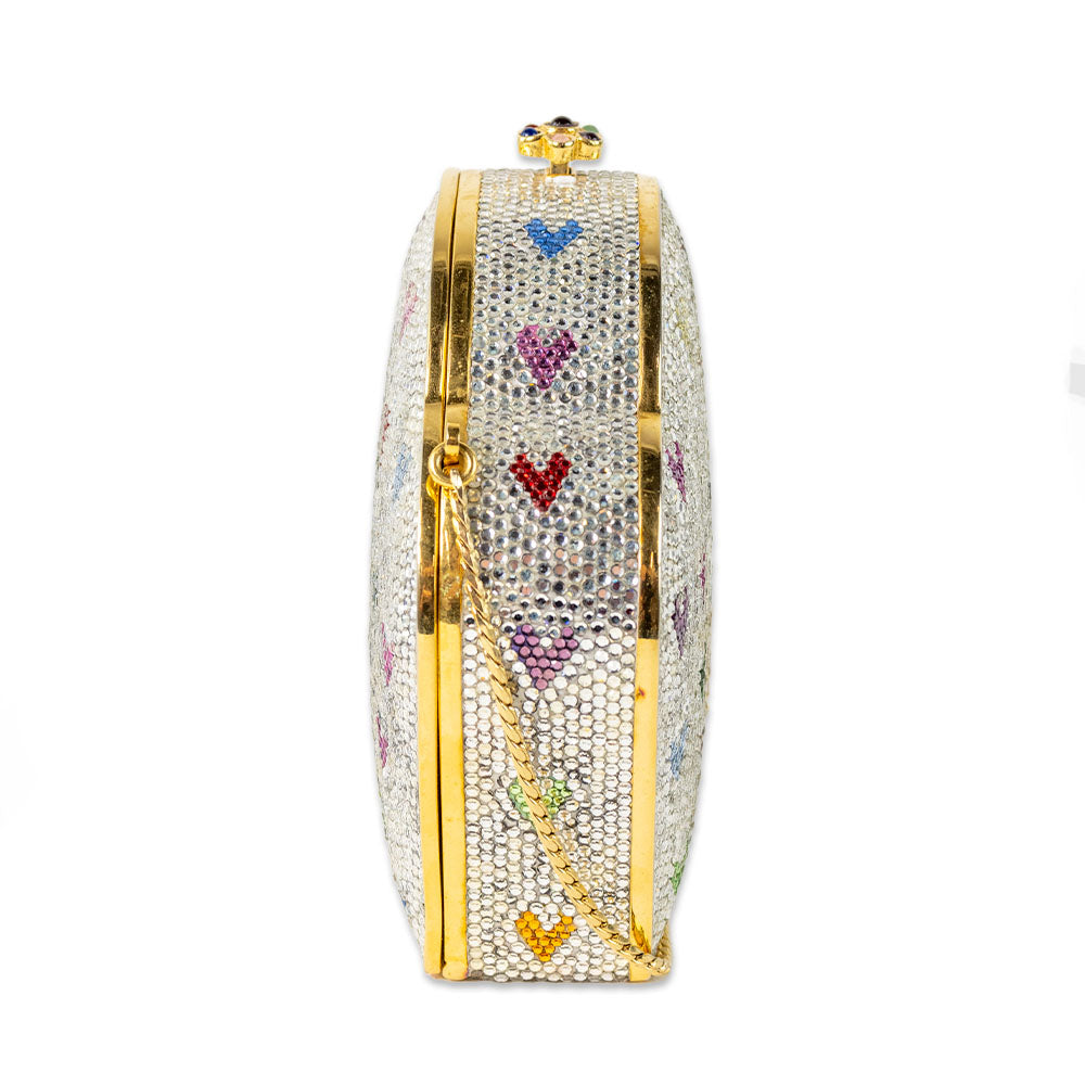 Judith Leiber Crystal Clutch with Rainbow Hearts