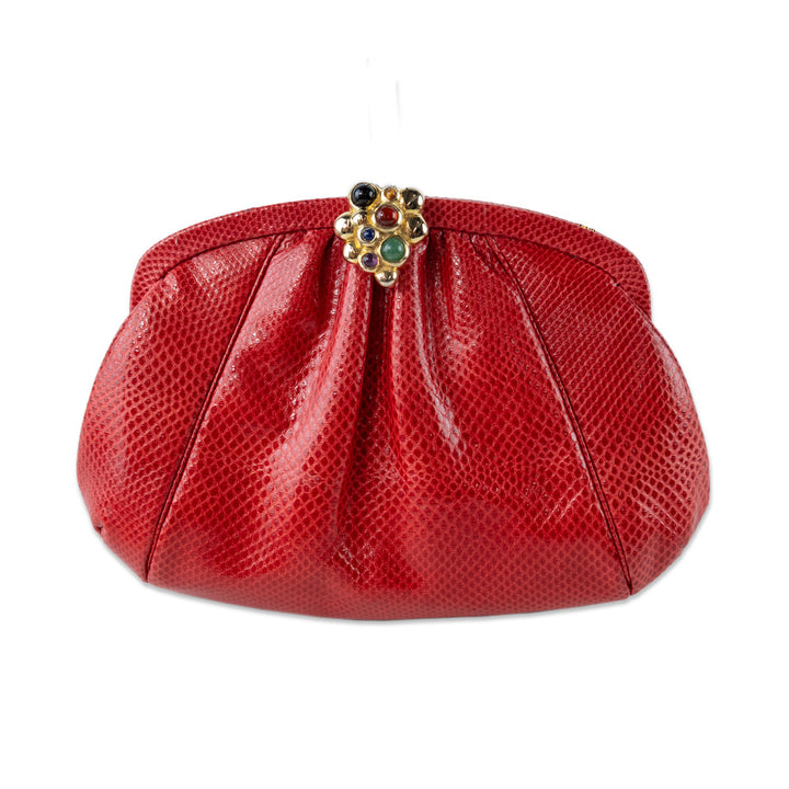 Judith Leiber Red Lizard Jeweled Clutch