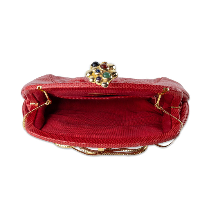 Judith Leiber Red Lizard Jeweled Clutch