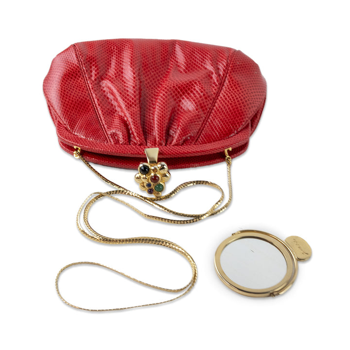 Judith Leiber Red Lizard Jeweled Clutch