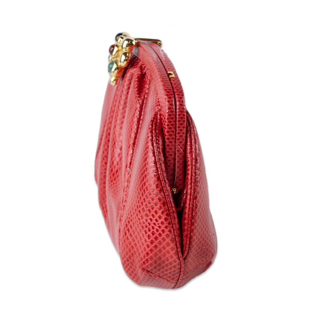 Judith Leiber Red Lizard Jeweled Clutch